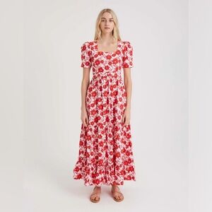 PINK CITY PRINTS Evelyn Cotton Maxi Dress Candy Geranium Floral Print Sz Medium